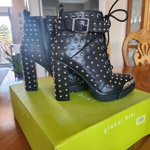 Gianni Bini Leather, studded booties. NIB